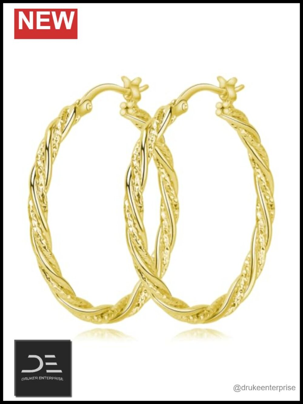Twisted 14K Gold Plated Hoop Earrings Hypoallergenic Women's Jewelry